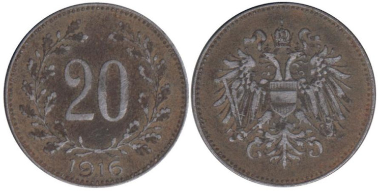 Австрия. 20 геллеров 1916 год. 