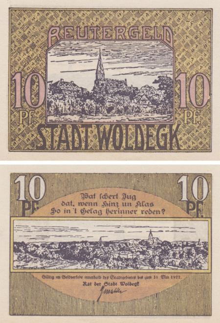 Бона. Германия. Вольдегк 10 пфеннигов 1922 год. Нотгельд. (XF) 