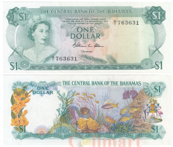 Бона. Багамы 1 доллар 1974 год. Елизавета II. (XF)