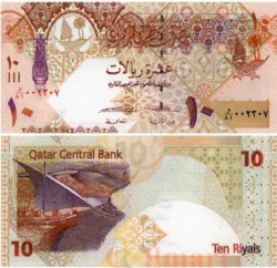 Бона. Катар 10 риалов 2003 год. Парусник. (Пресс)