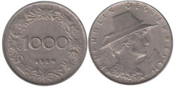 Австрия. 1000 крон 1924 год. Женщина из Тироля.