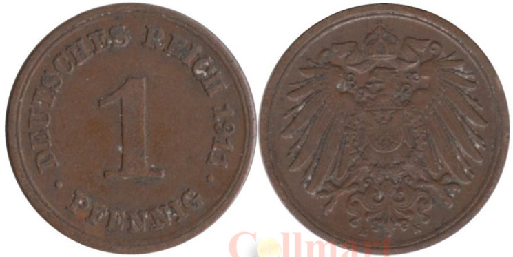  Германская империя. 1 пфенниг 1911 год. (E) 