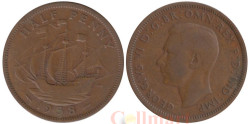 Великобритания. 1/2 пенни 1938 год. Галеон "Золотая лань".