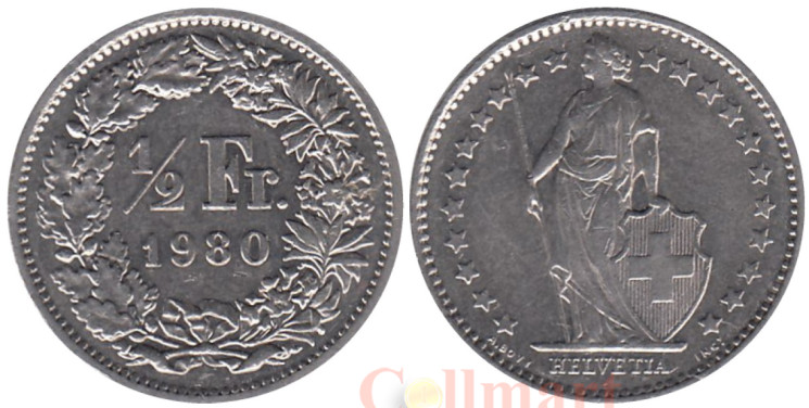  Швейцария. 1/2 франка 1980 год. Гельвеция. 