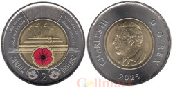 Канада. 2 доллара 2025 год. Чествование неизвестного солдата Канады. Цветное покрытие.