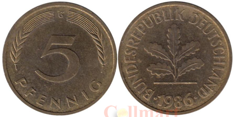  ФРГ. 5 пфеннигов 1986 год. (G) 