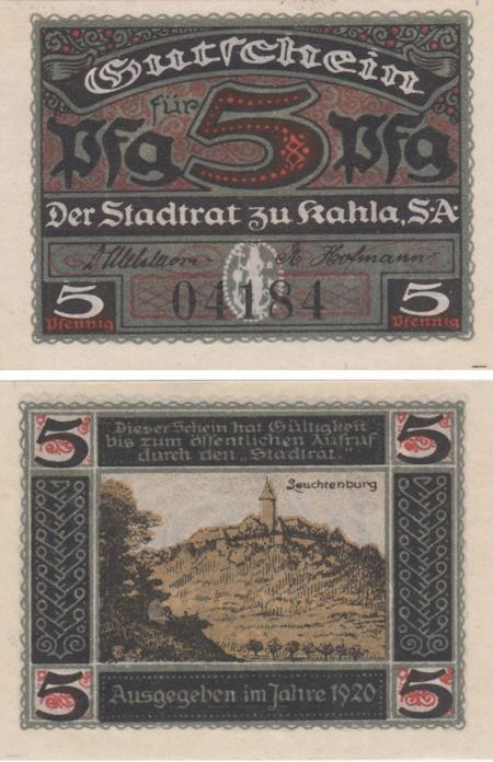  Бона. Германия. Кала 5 пфеннигов 1920 год. Замок на холме. Нотгельд. (XF) 