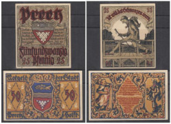 Набор банкнот. Германия. Прец (Гольштейн) 25 и 50 пфеннигов 1921 год. Нотгельды, 2 штуки. (VF)