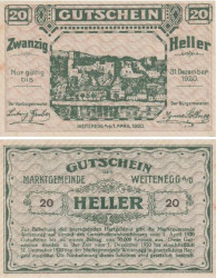 Бона. Австрия. Вайтенегг 20 геллеров 1920 год. Нотгельд. (XF)