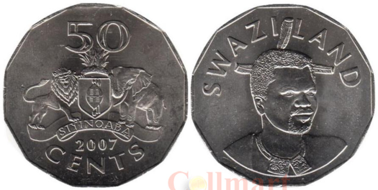  Свазиленд. 50 центов 2007 год. Король Мсвати III. 