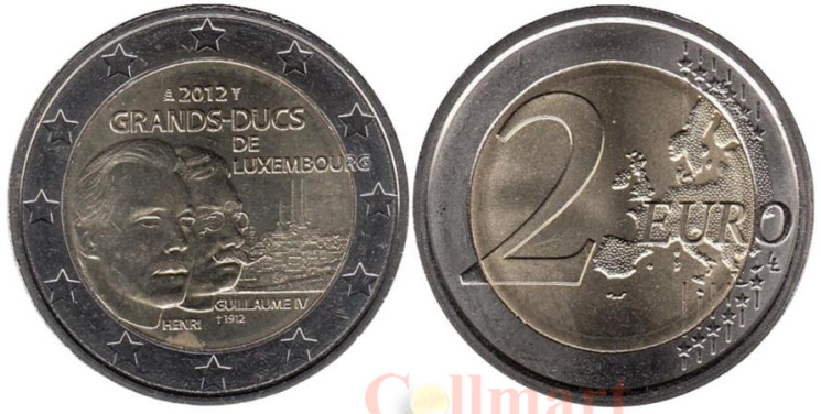  Люксембург. 2 евро 2012 год. 100 лет со дня смерти Великого герцога Люксембургского Вильгельма IV. 