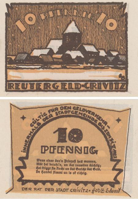  Бона. Германия. Кривиц 10 пфеннигов 1922 год. Нотгельд. (XF) 