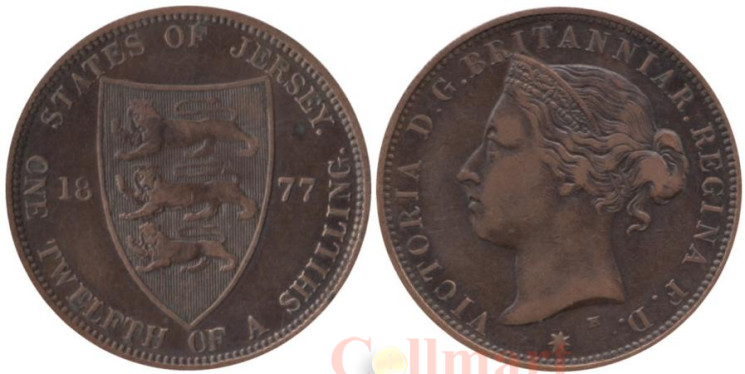  Джерси. 1/12 шиллинга 1877 год. Королева Виктория. 
