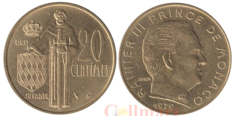 Монако. 20 сантимов 1979 год. Ренье III. 
