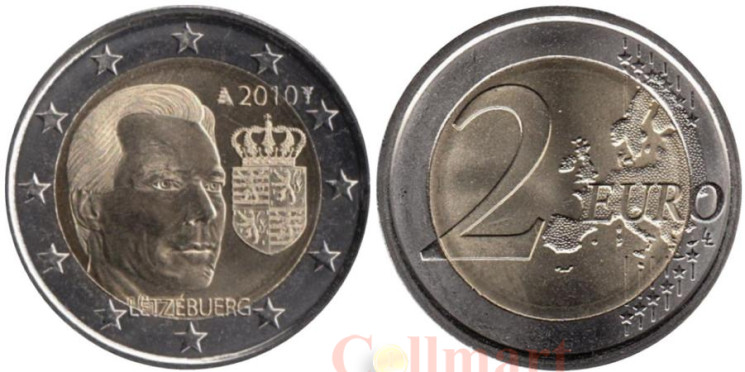  Люксембург. 2 евро 2010 год. Герб Великого герцога Люксембурга. 