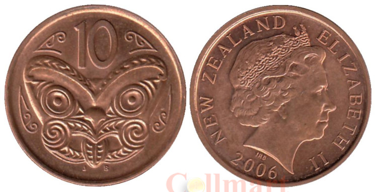  Новая Зеландия. 10 центов 2006 год. Маска Маори. (коричневый цвет) 
