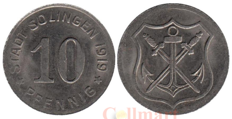  Германия. Золинген. 10 пфеннигов 1919 год. Нотгельд. 