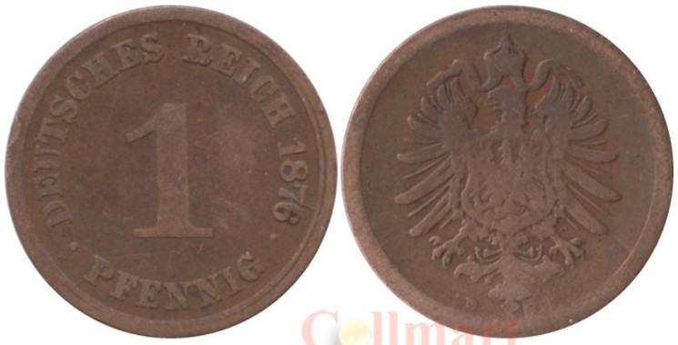  Германская империя. 1 пфенниг 1876 год. (D) 