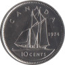  Канада. 10 центов 1974 год. Парусник. (UNC) 