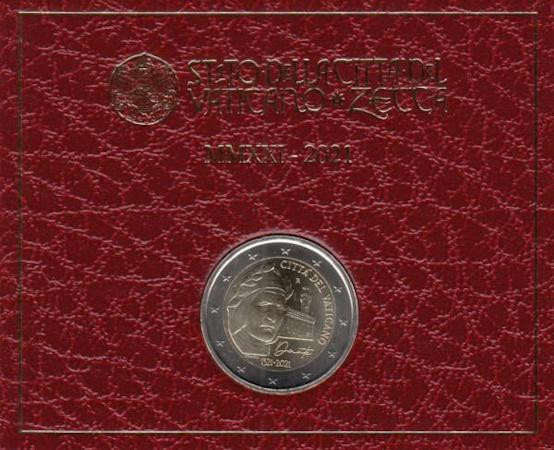  Ватикан. 2 евро 2021 год. 700 лет со дня смерти Данте Алигьери. 