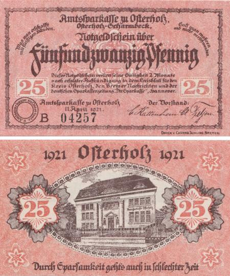  Бона. Германия. Остерхольц 25 пфеннигов 1921 год. Нотгельд. (XF) 