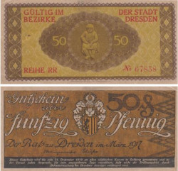 Бона. Германия. Дрезден 50 пфеннигов 1917 год. Нотгельд. (VF)