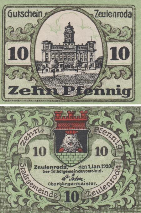  Бона. Германия. Цойленрода 10 пфеннигов 1920 год. Нотгельд. (XF) 
