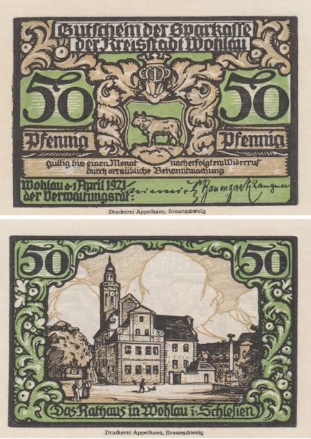  Бона. Германия (Польша). Волау (Волув) 50 пфеннигов 1921 год. Нотгельд. (XF) 