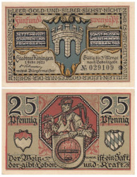 Бона. Германия. Китцинген 25 пфеннигов 1921 год. Житель города во время сбора винограда. Нотгельд. (XF)