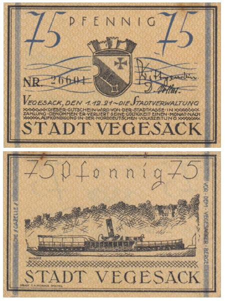  Бона. Германия. Вегесак 75 пфеннигов 1921 год. Нотгельд. (VF) 