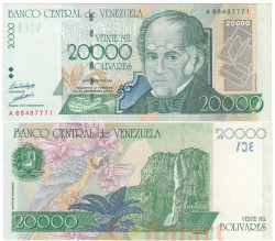 Бона. Венесуэла 20000 боливаров 1998 год. Саймон Родригес. (XF)