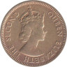  Восточные Карибы. 5 центов 1955 год. Галеон "Золотая лань" сэра Френсиса Дрейка. 
