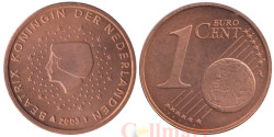 Нидерланды. 1 евроцент 2003 год. Портрет королевы Беатрикс в профиль.