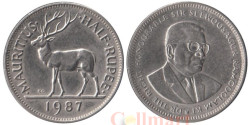 Маврикий. 1/2 рупии 1987 год. Олень.