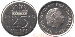 Нидерланды. 25 центов 1980 год. Королева Юлиана.