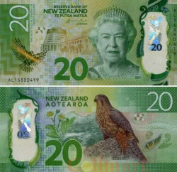 Бона. Новая Зеландия 20 долларов 2016 год. Сокол. (Пресс)