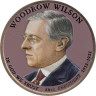  США. 1 доллар 2013 год. 28-й президент Томас Вудро Вильсон (1913–1921). цветное покрытие. 