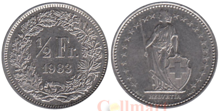  Швейцария. 1/2 франка 1983 год. Гельвеция. 