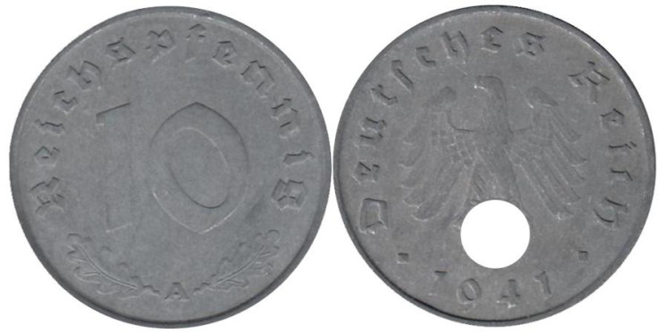  Германия - Третий рейх. 10 рейхспфеннигов 1941 год. (A) 