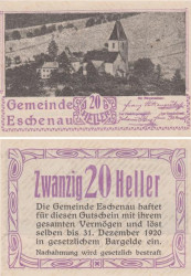 Бона. Австрия. Эшенау 20 геллеров 1920 год. Нотгельд. (XF)