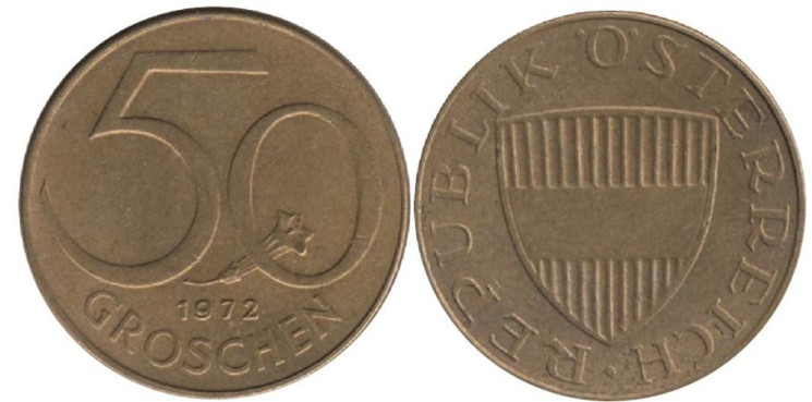  Австрия. 50 грошей 1972 год. 