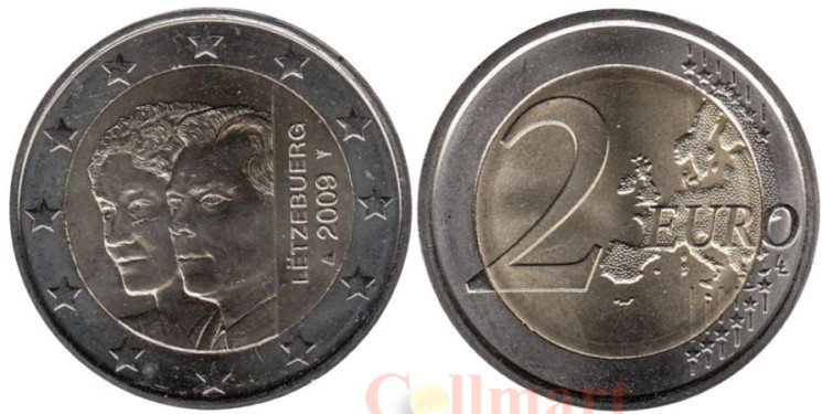  Люксембург. 2 евро 2009 год. 90 лет вступления на престол Герцогини Шарлотты. 