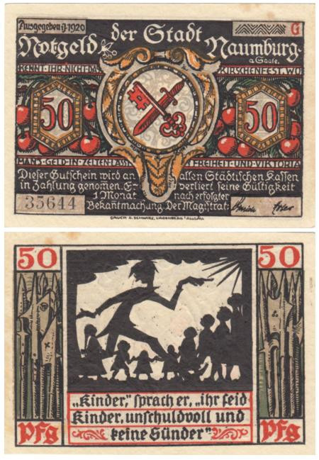  Бона. Германия. Наумбург 50 пфеннигов 1920 год. Аверс с вишенками, литера G. Нотгельд. (VF)  