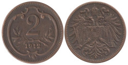 Австрия. 2 геллера 1912 год.