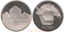 Финляндия. 100 марок 1991 год. Чемпионат мира по хоккею.