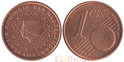 Нидерланды. 1 евроцент 2005 год. Портрет королевы Беатрикс в профиль.