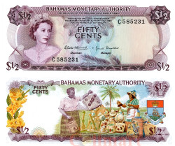 Бона. Багамы 50 центов 1968 год. Королева Елизавета II. (Пресс)