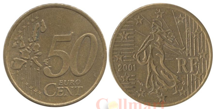  Франция. 50 евроцентов 2001 год. Сеятельница. 