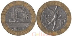 Франция. 10 франков 1991 год. Гений свободы.