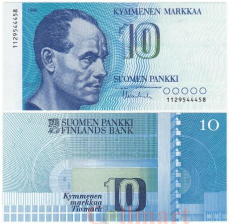  Бона. Финляндия 10 марок 1986 год. Пааво Нурми. (Пресс) 